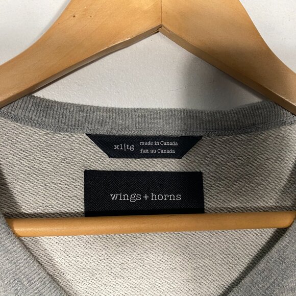 Wings + Horns Classic Heather Gray French Terry Crewneck Sweatshirt mens size XL - Picture 4 of 6